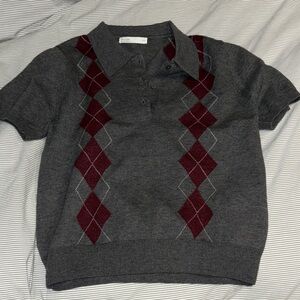 Gray and Red Argyle Knit Polo Shirt NWOT